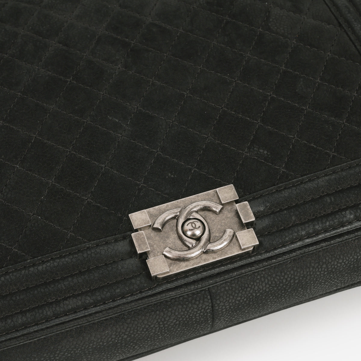 Chanel Large Boy Bag - Black Suede | Ruthenium Hardware