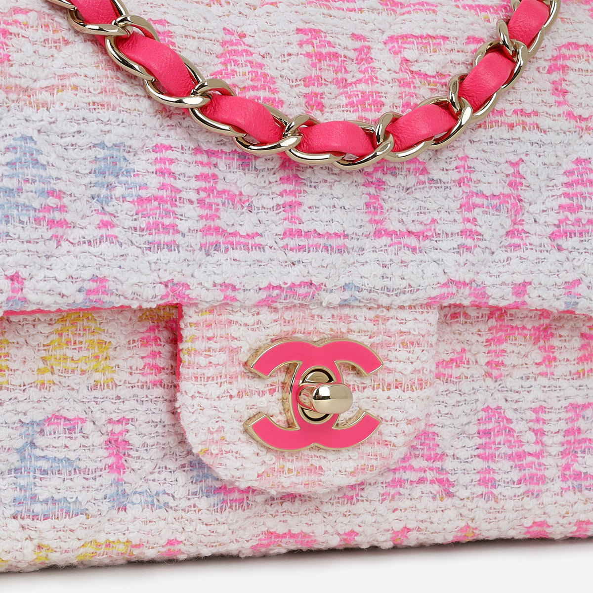 Chanel 24C Mini Rectangular - Pink Multicolour Tweed | Champagne Gold Hardware