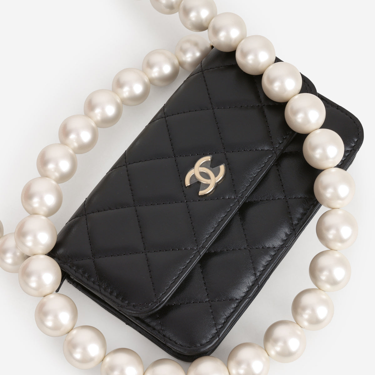 Chanel Maxi Pearl Clutch On Chain - Black Lambskin | Champagne Gold Hardware