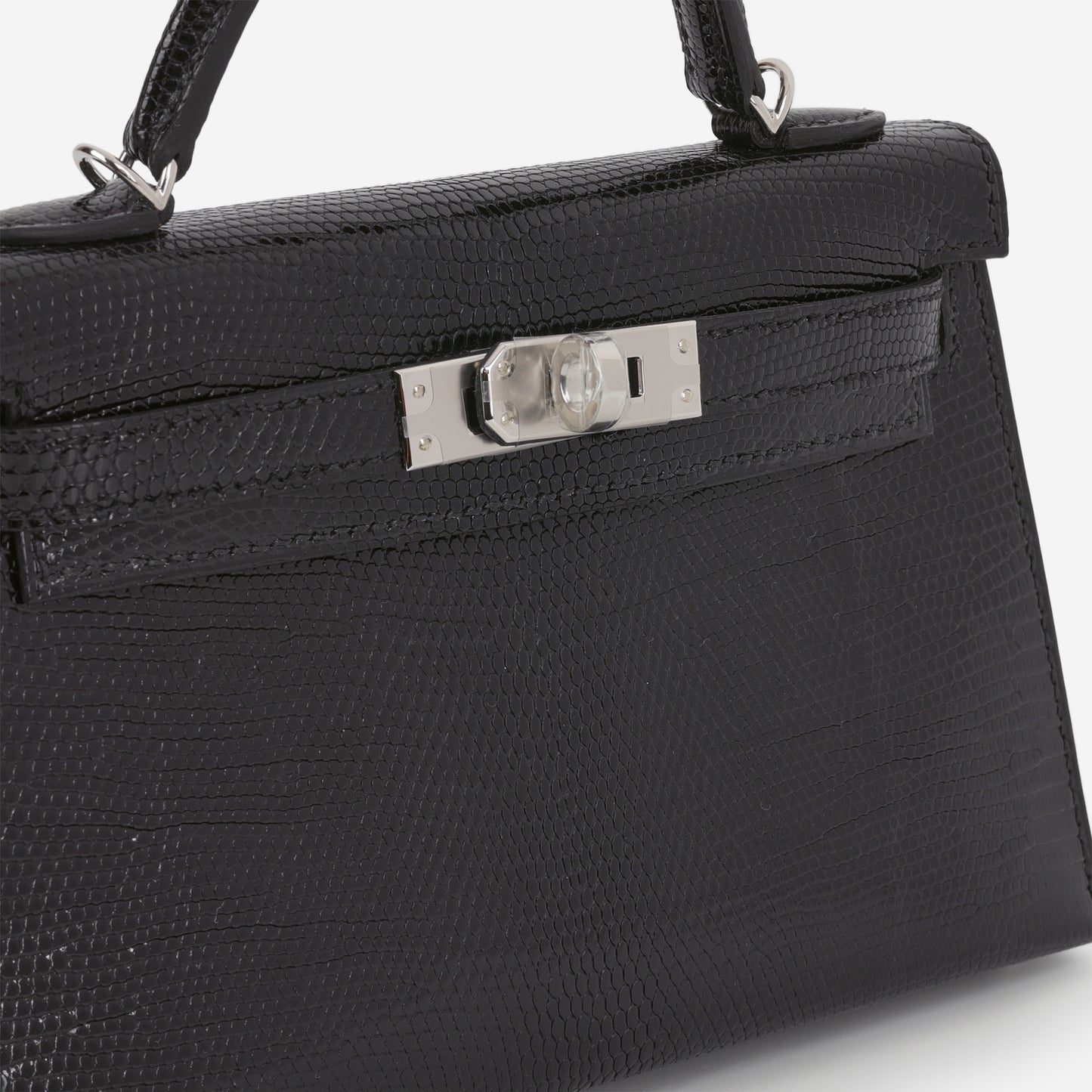 Hermès Mini Kelly - Black Salvator Lizard Lisse | Palladium Hardware