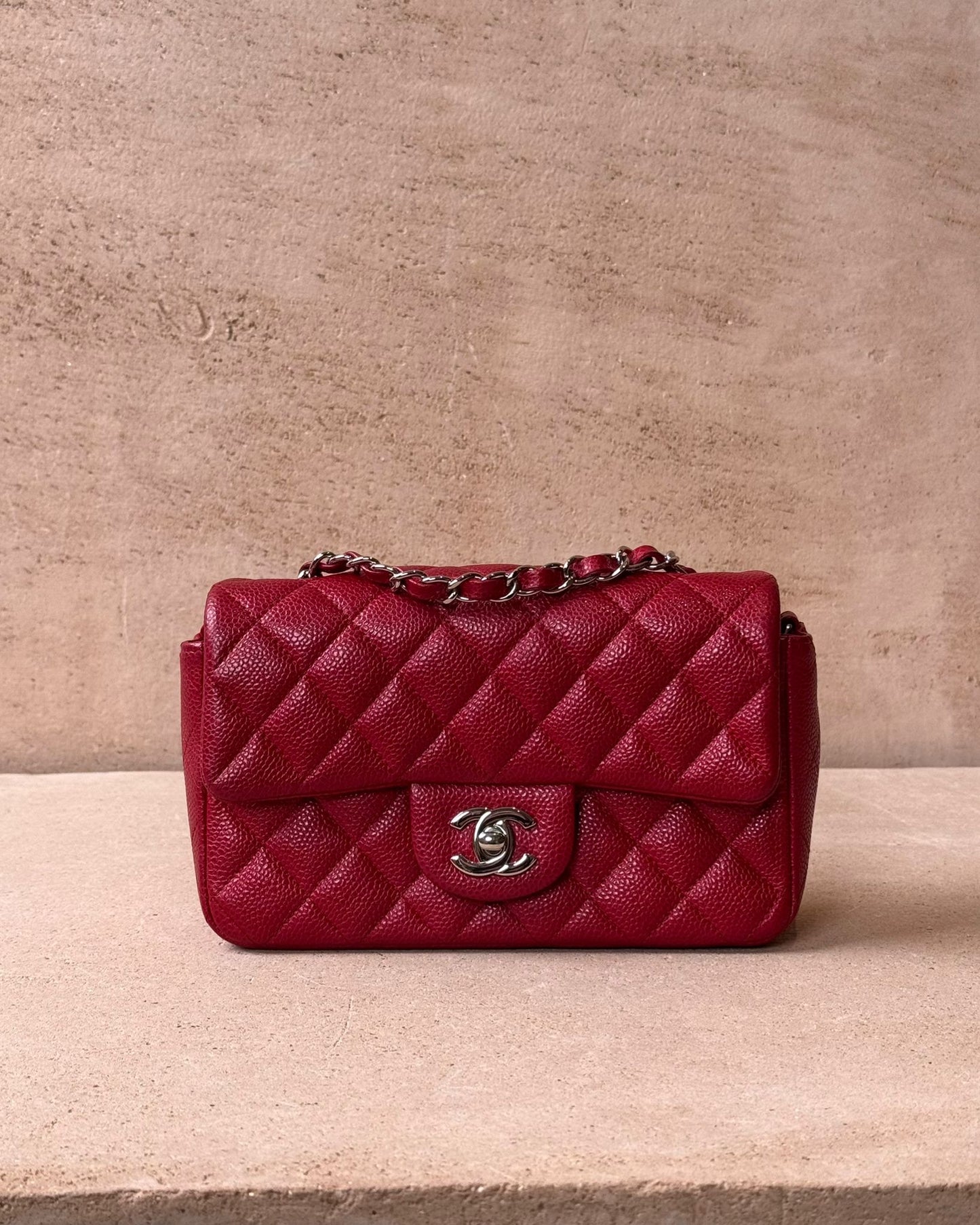 Chanel Mini Rectangular - Red Caviar | Silver Hardware