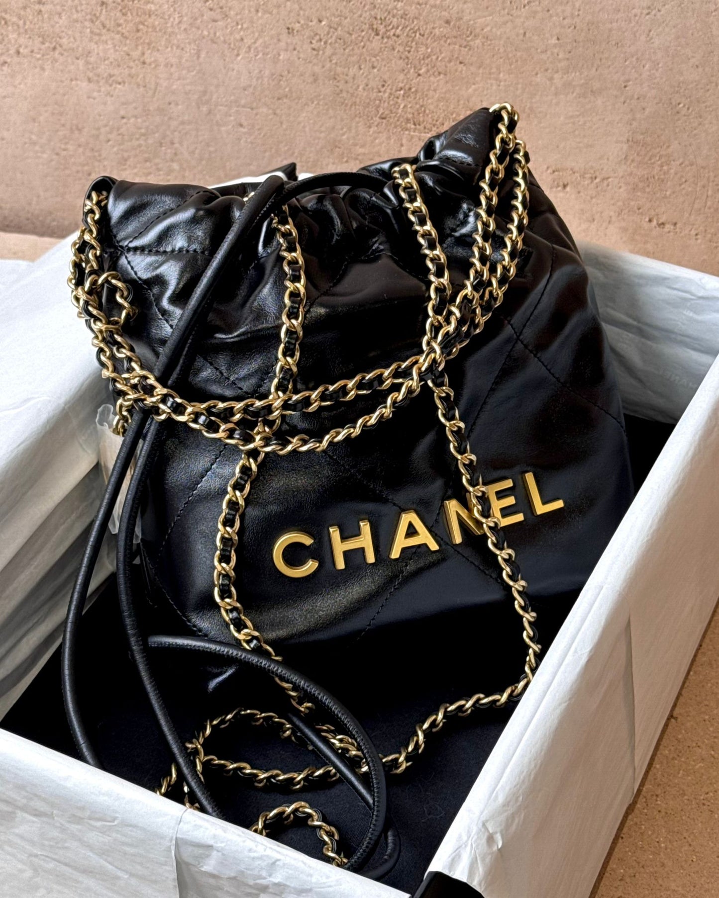Chanel Mini 22 - Black Calfskin | Gold Hardware