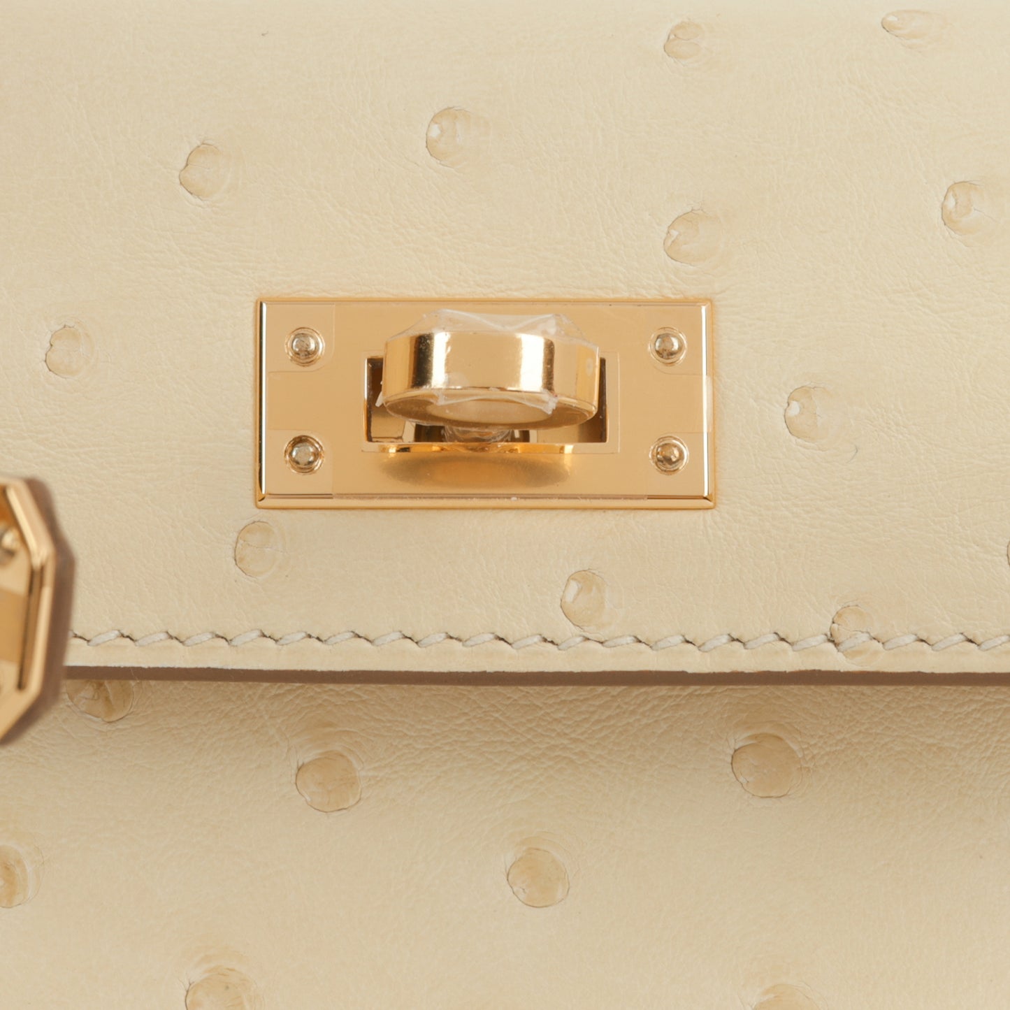 Mini Kelly - Vanille Ostrich | Gold Hardware