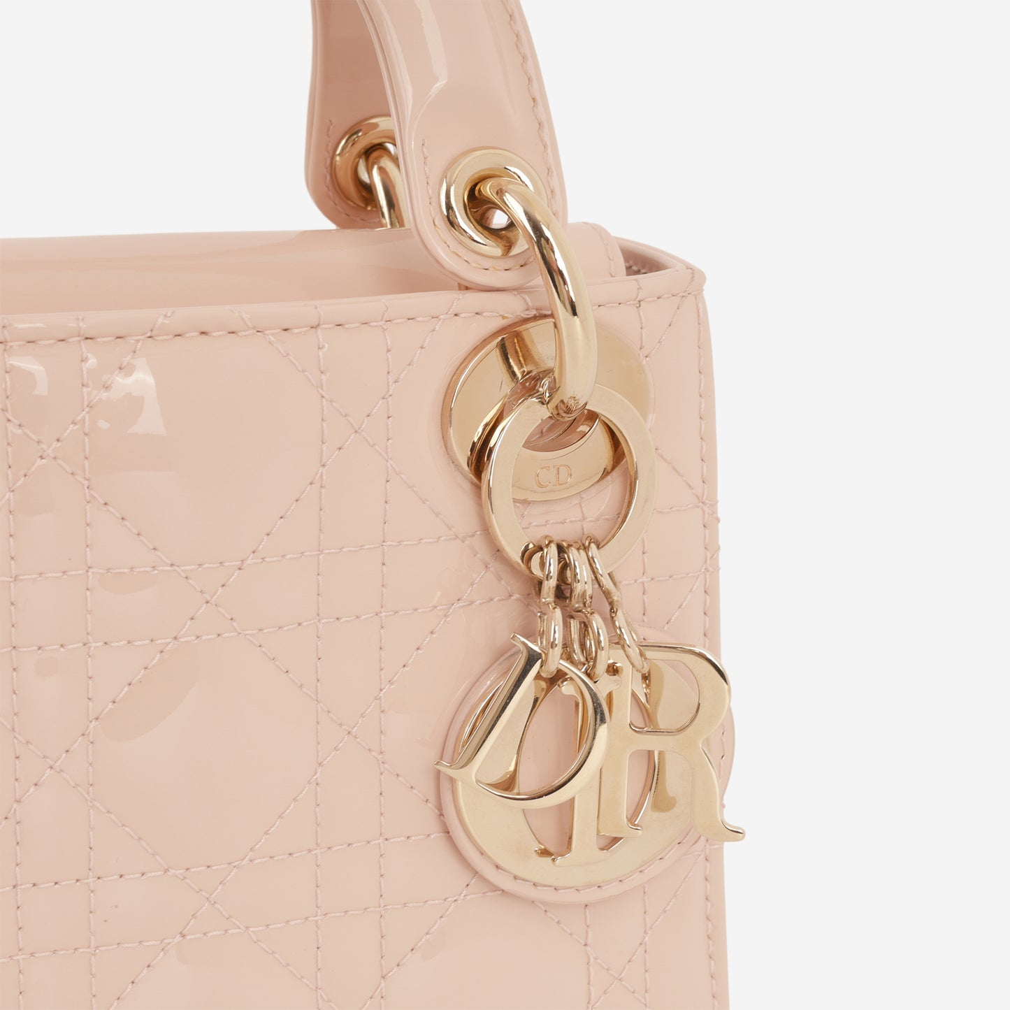 Dior Mini Lady Dior - Baby Pink Patent | Champagne Gold Hardware - Bagista