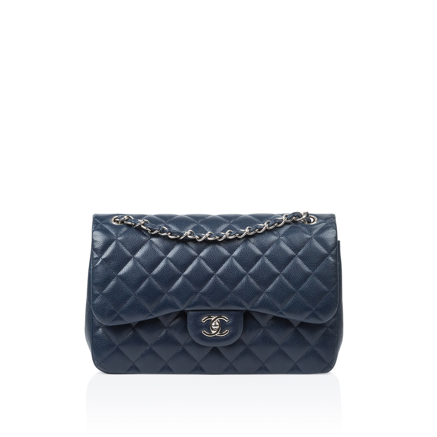 Jumbo Navy Classic Flap Bag - Main Image