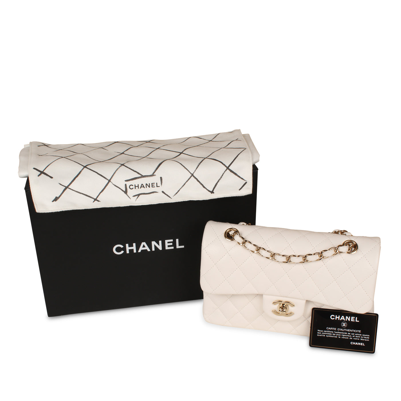 Classic Flap Bag - Small White Caviar