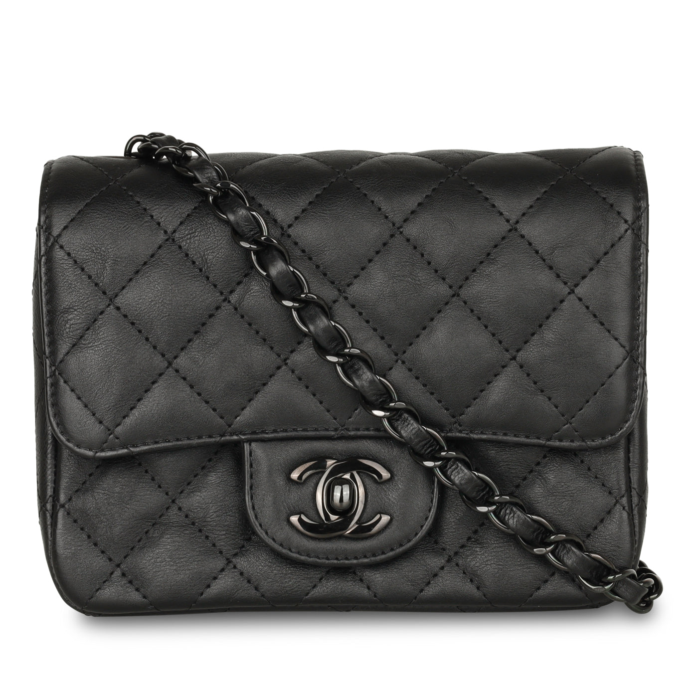 Mini Square Classic Flap - Black Calfskin