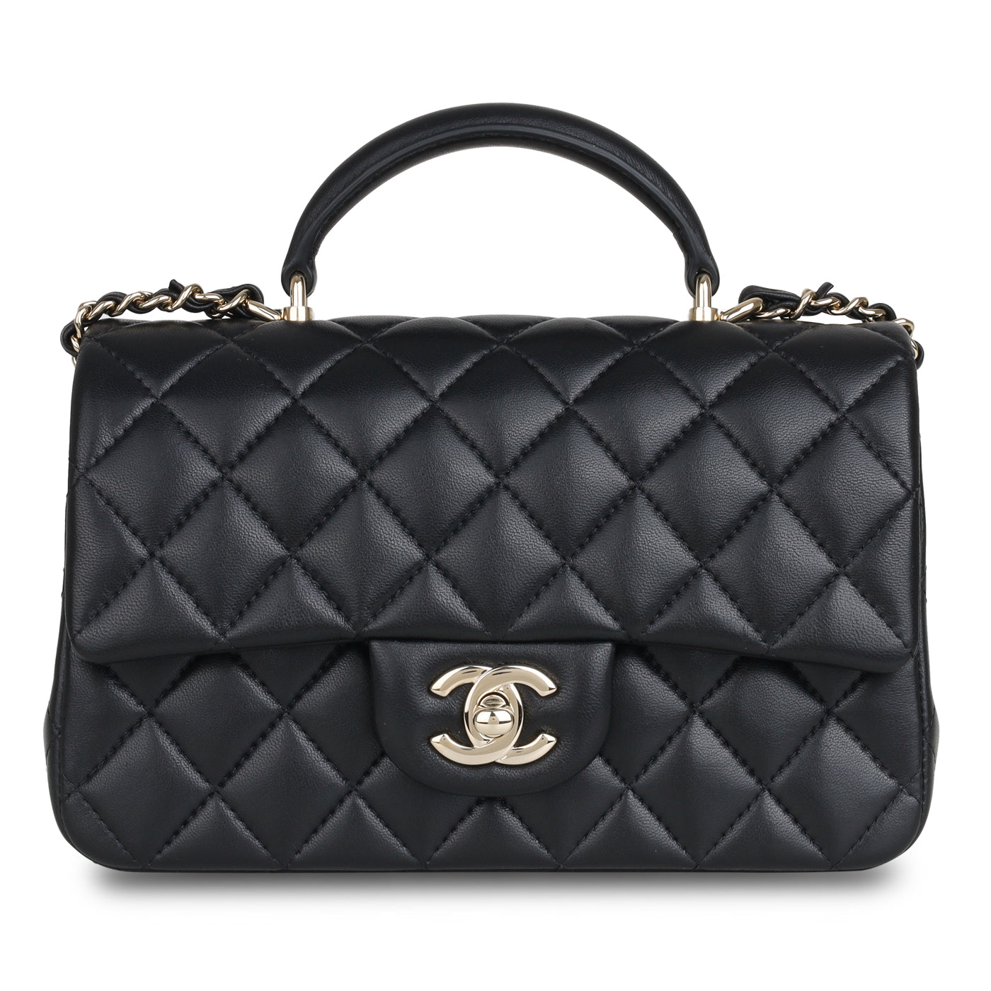 Chanel Mini Rectangular Top Handle Classic Flap Bag Black Lambskin Chanel Mini Rectangular Top Handle Classic Flap Bag Black Lambskin