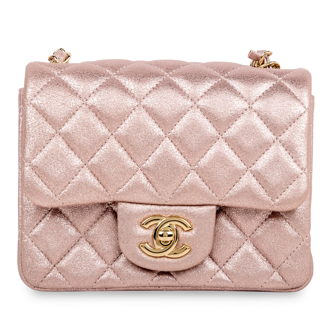 Chanel - Mini Square Classic Flap Bag - Metallic Pink Goatskin