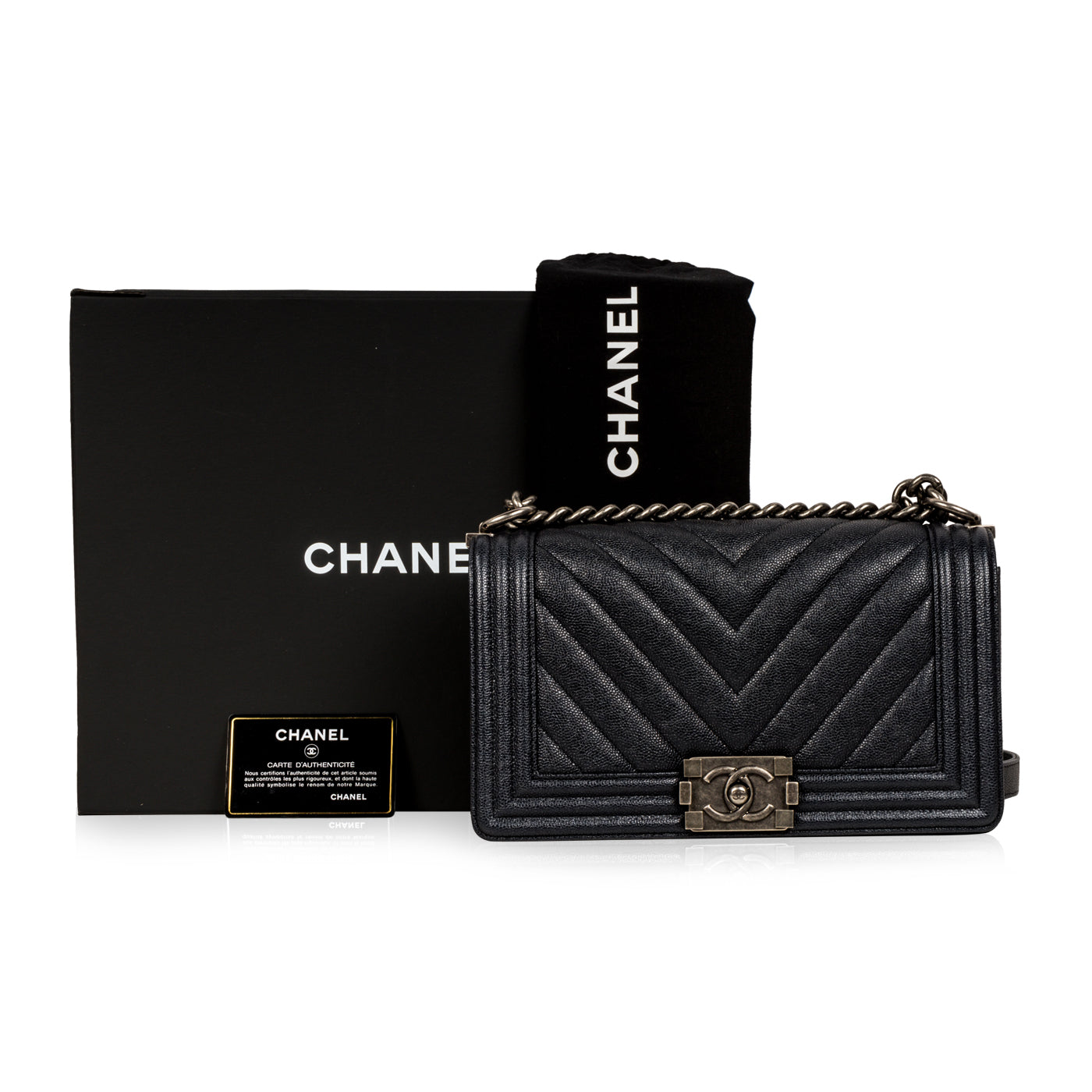 Chevron Boy Bag Medium - Blue Caviar