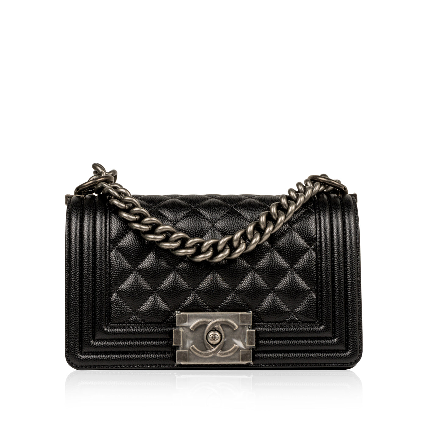 Chanel Small Boy Bag Black Caviar Leather Ruthenium Hardware