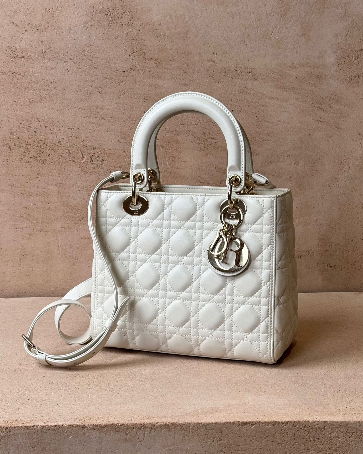 Dior Medium Lady Dior - Latte Lambskin | Champagne Gold Hardware