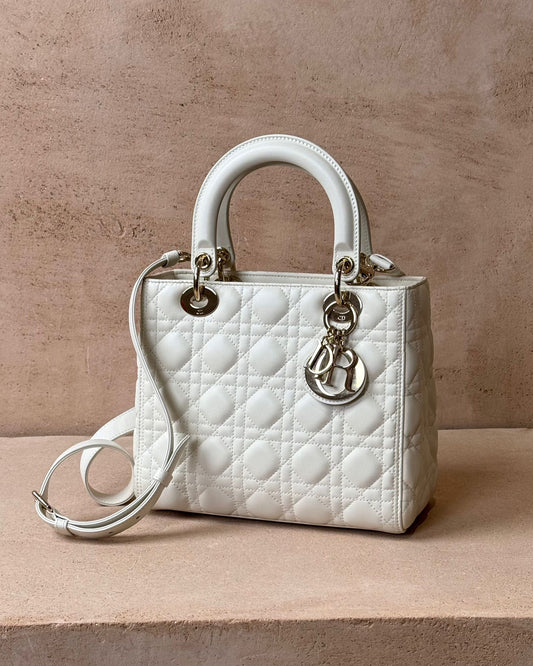 Dior Medium Lady Dior - Latte Lambskin | Champagne Gold Hardware