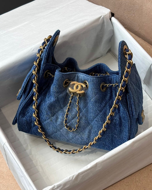 Chanel Mini 25 Hobo - Blue Washed Denim | Gold Hardware
