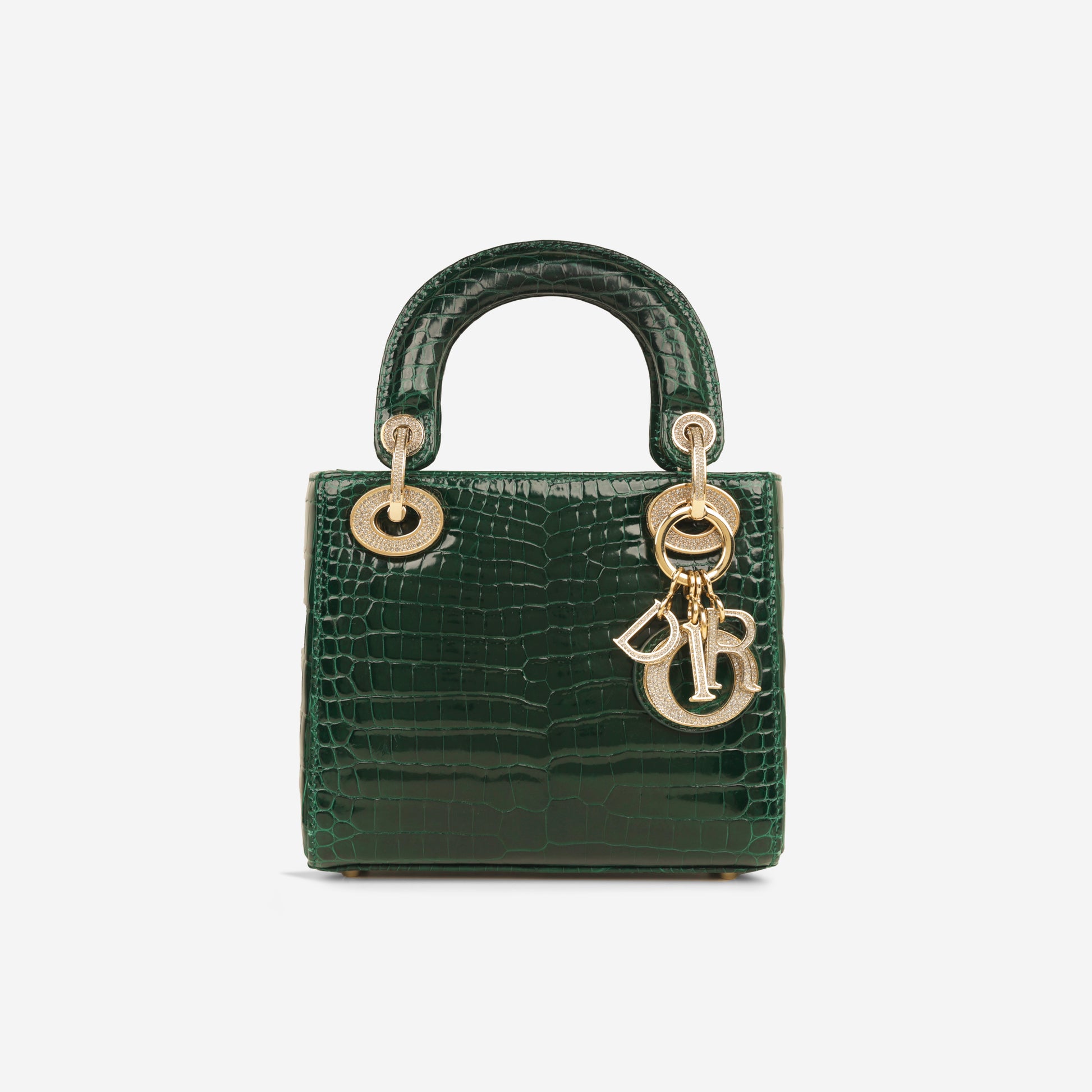 Dior Mini Lady Dior Dark Green Crocodile Porosus CGHW 2022