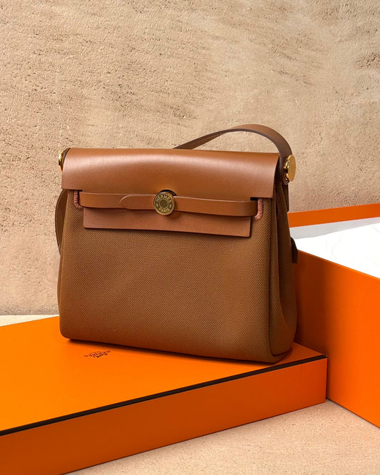 Hermès Mini Herbag 20 - Gold Toile / Hunter | Gold Hardware
