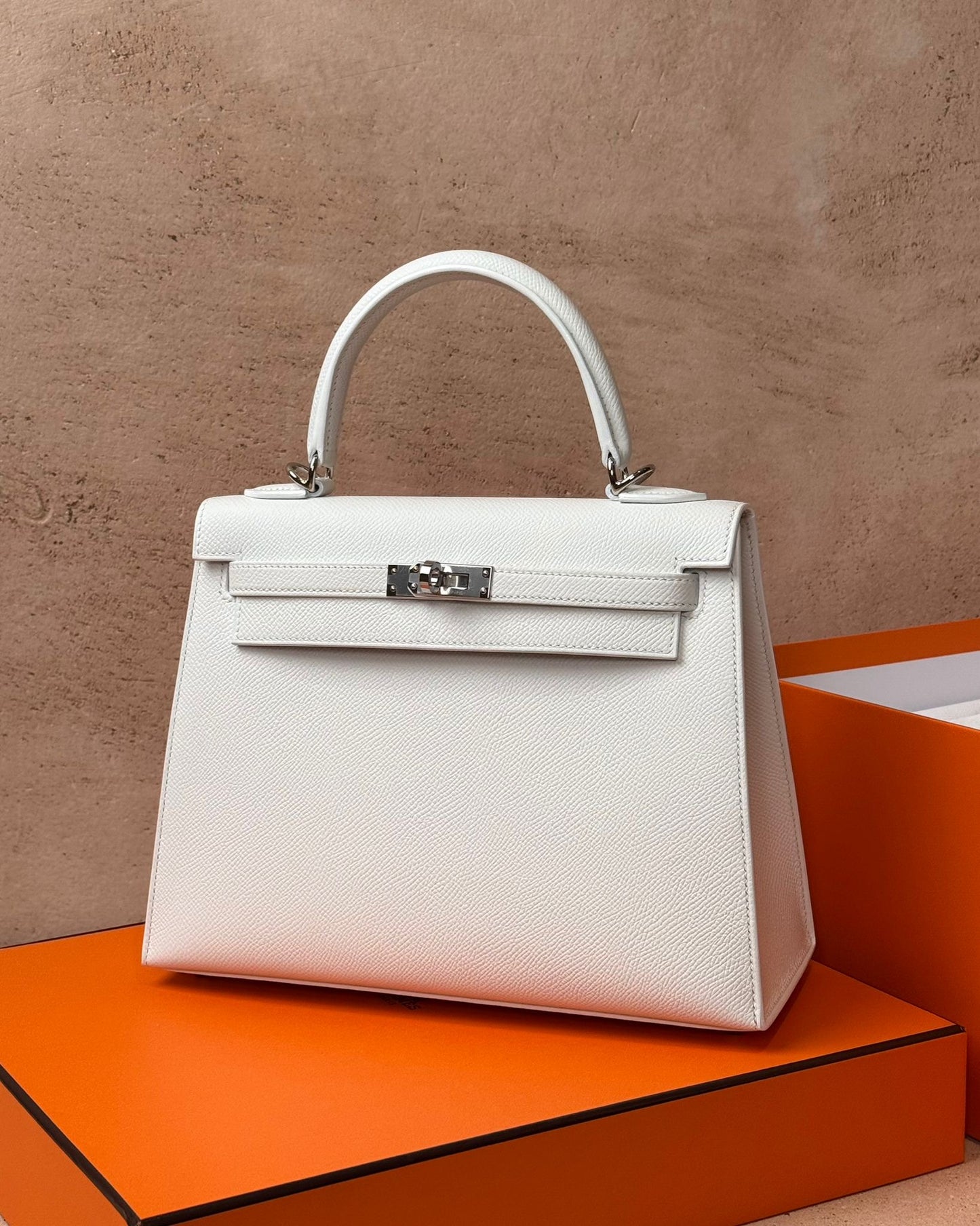 Hermès Kelly 25 - New White Epsom | Palladium Hardware