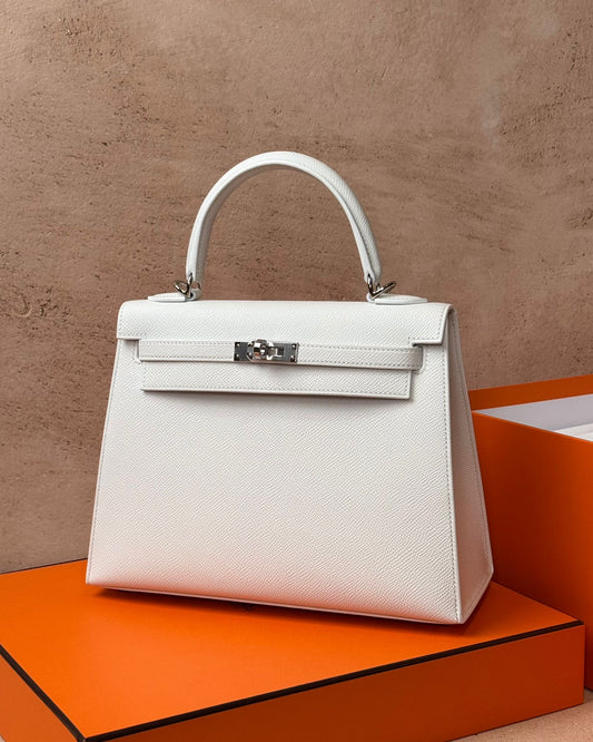 Hermès Kelly 25 - New White Epsom | Palladium Hardware