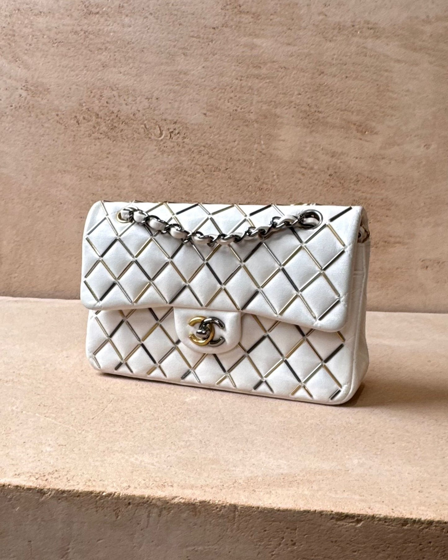 Chanel Small Matelasse Classic Flap - White Lambskin | Bi-colour Hardware