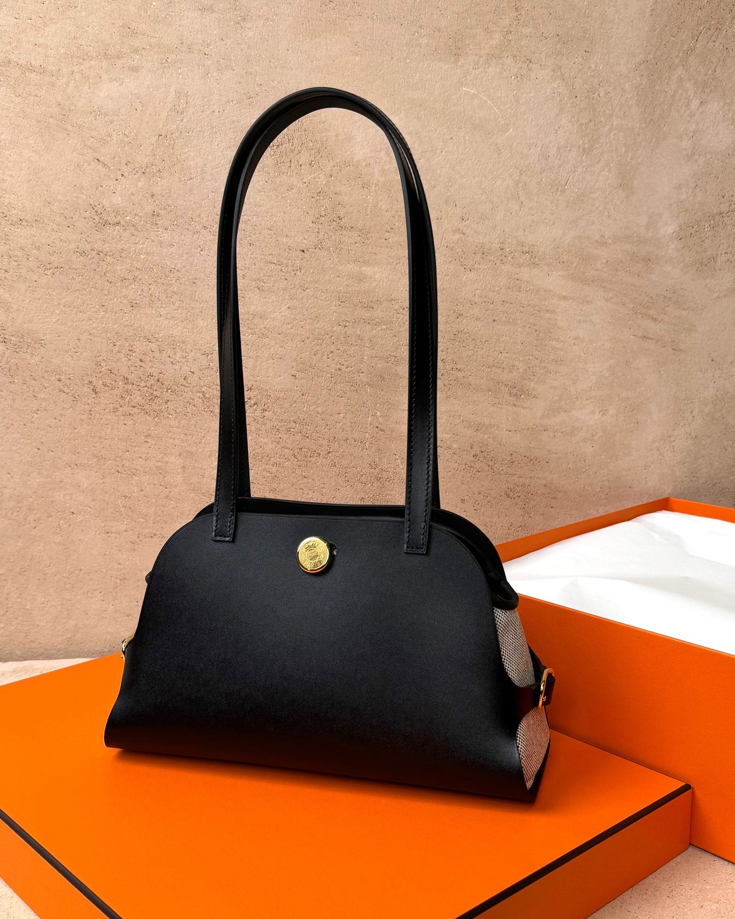 Hermès Tablier Sellier - Black Hunter / Ecru Toile | Gold Hardware - Bagista