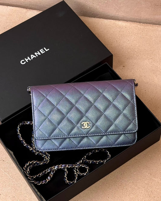 Chanel Classic Wallet on Chain - Iridescent Purple Caviar | Champagne Gold Hardware