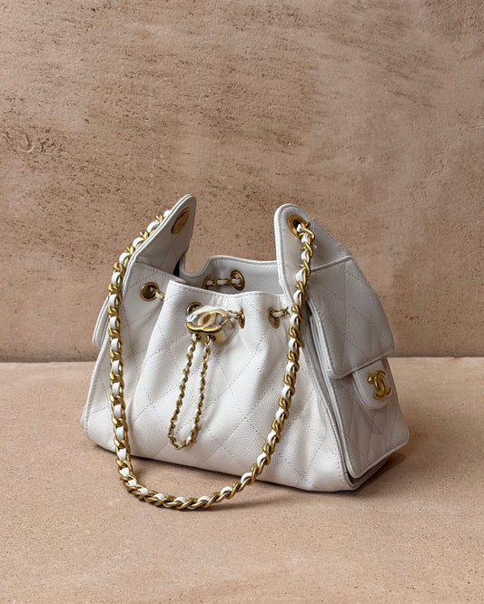 Chanel Mini 25 Hobo - White Caviar | Gold Hardware