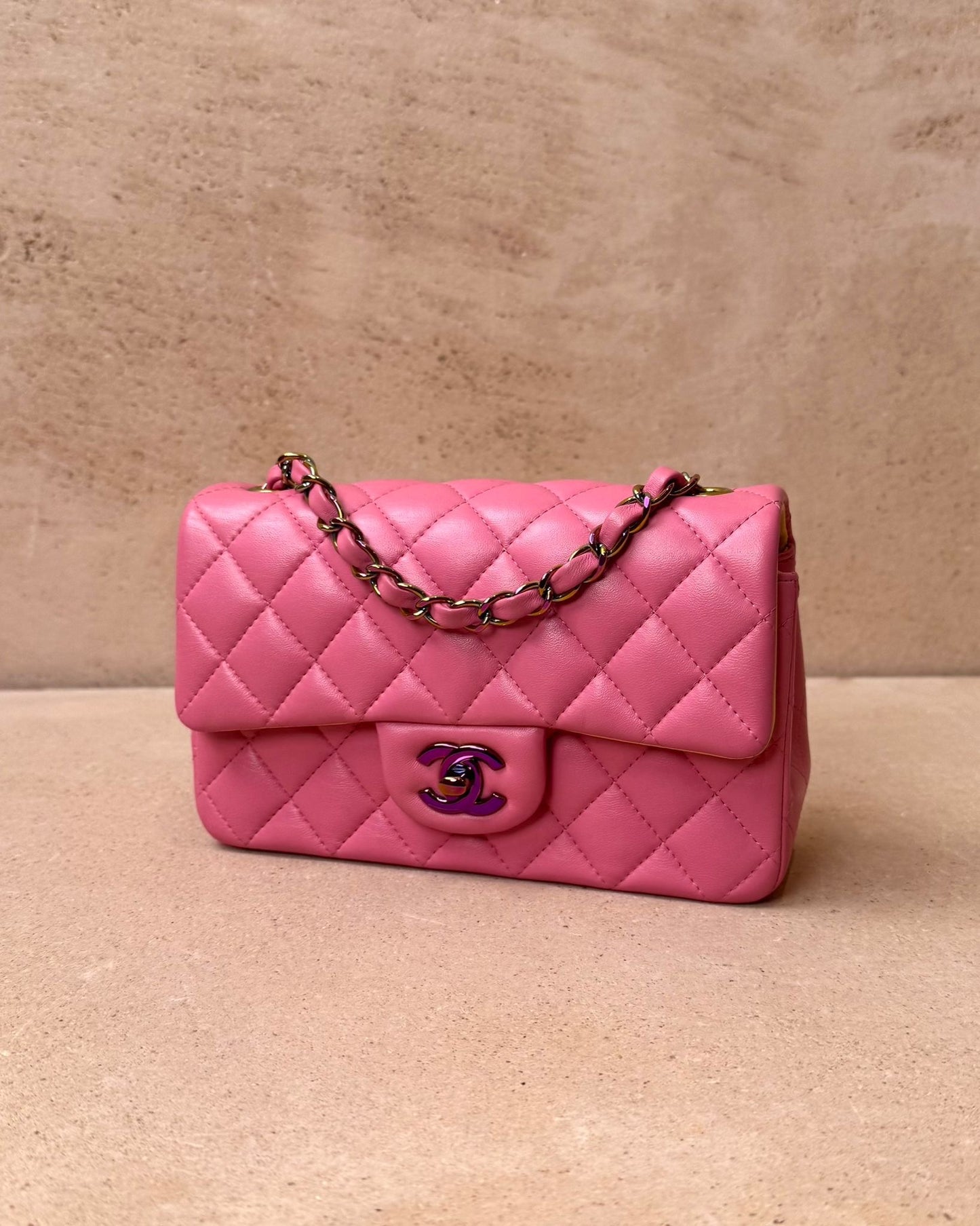 Chanel Mini Flap Rectangular - Pink / Yellow Lambskin | Rainbow Hardware