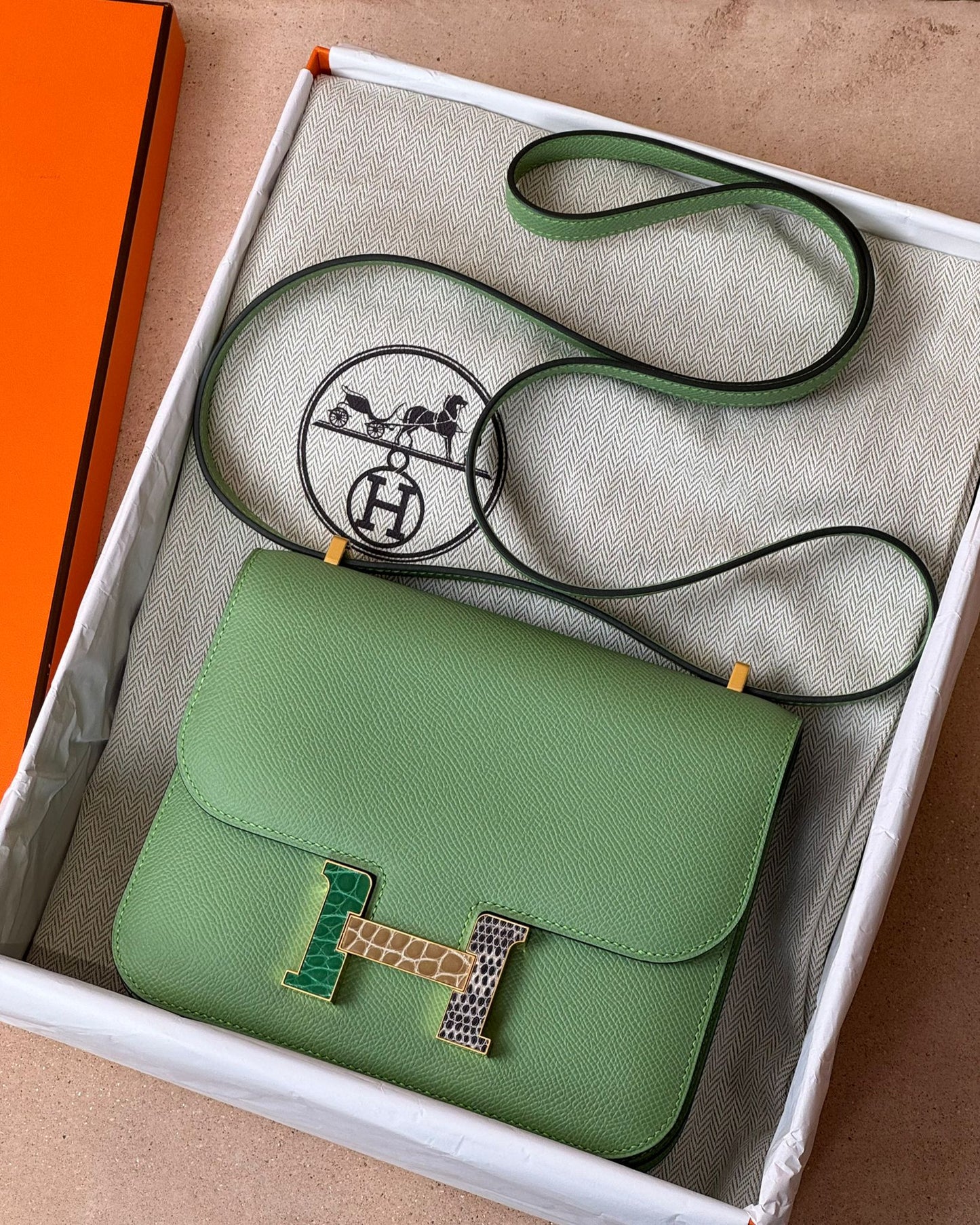Hermès Constance 18 - Vert Crique Epsom / Alligator / Lizard | Gold Hardware - Bagista