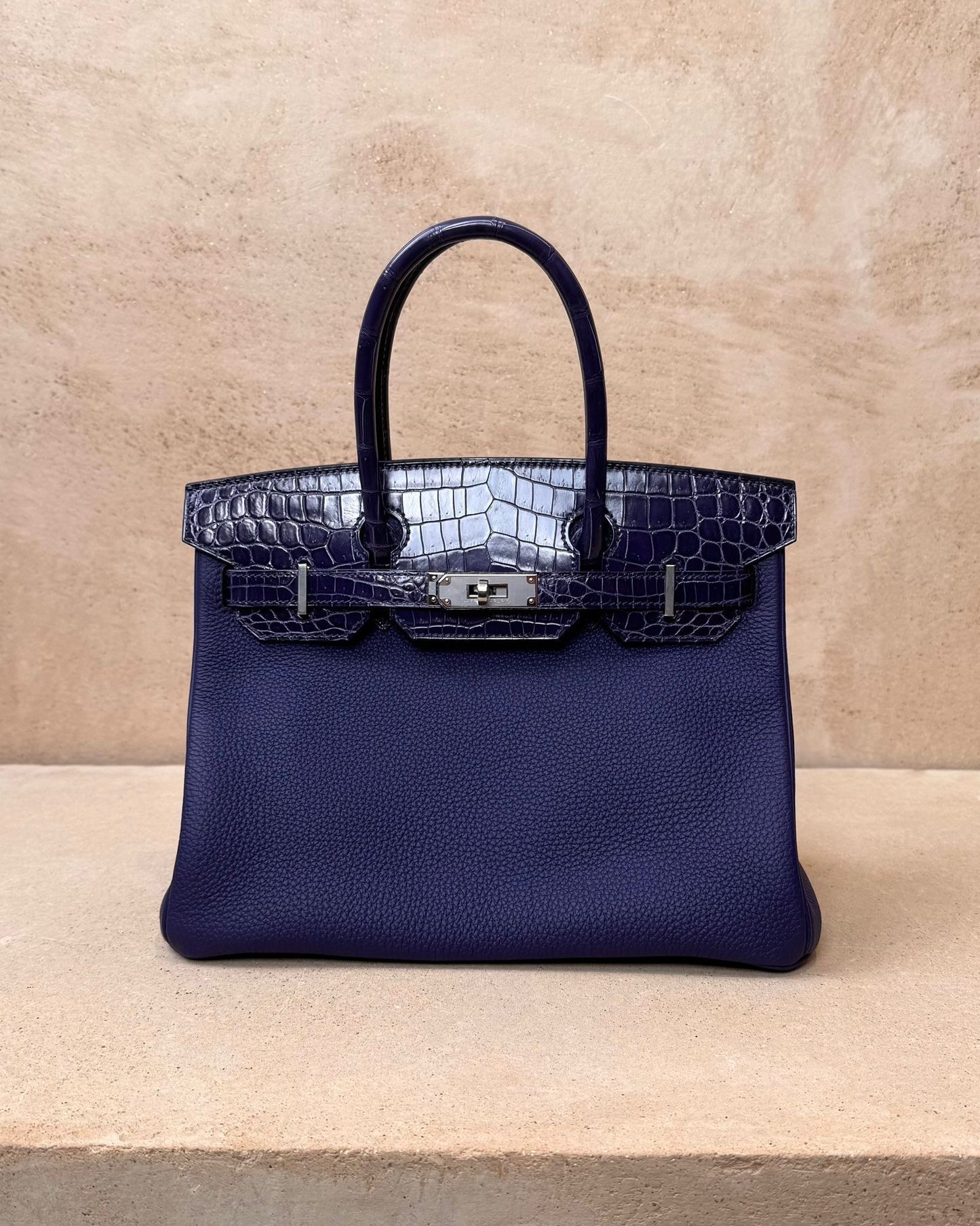 Hermès Birkin 30 Touch - Bleu Encre Togo / Crocodile Niloticus | Palladium Hardware