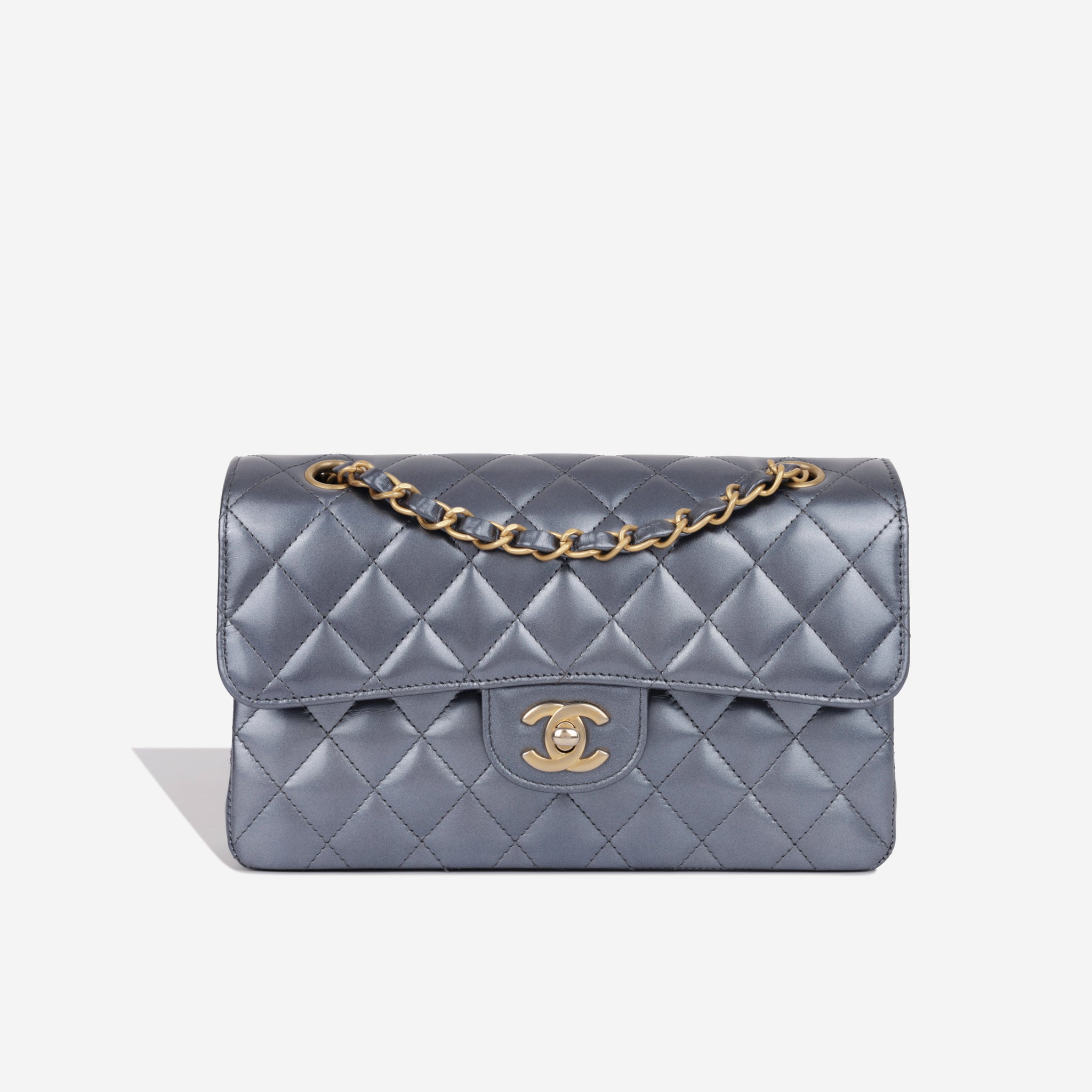 Chanel - Small Classic Flap Bag - Metallic Coated Leather - GHW