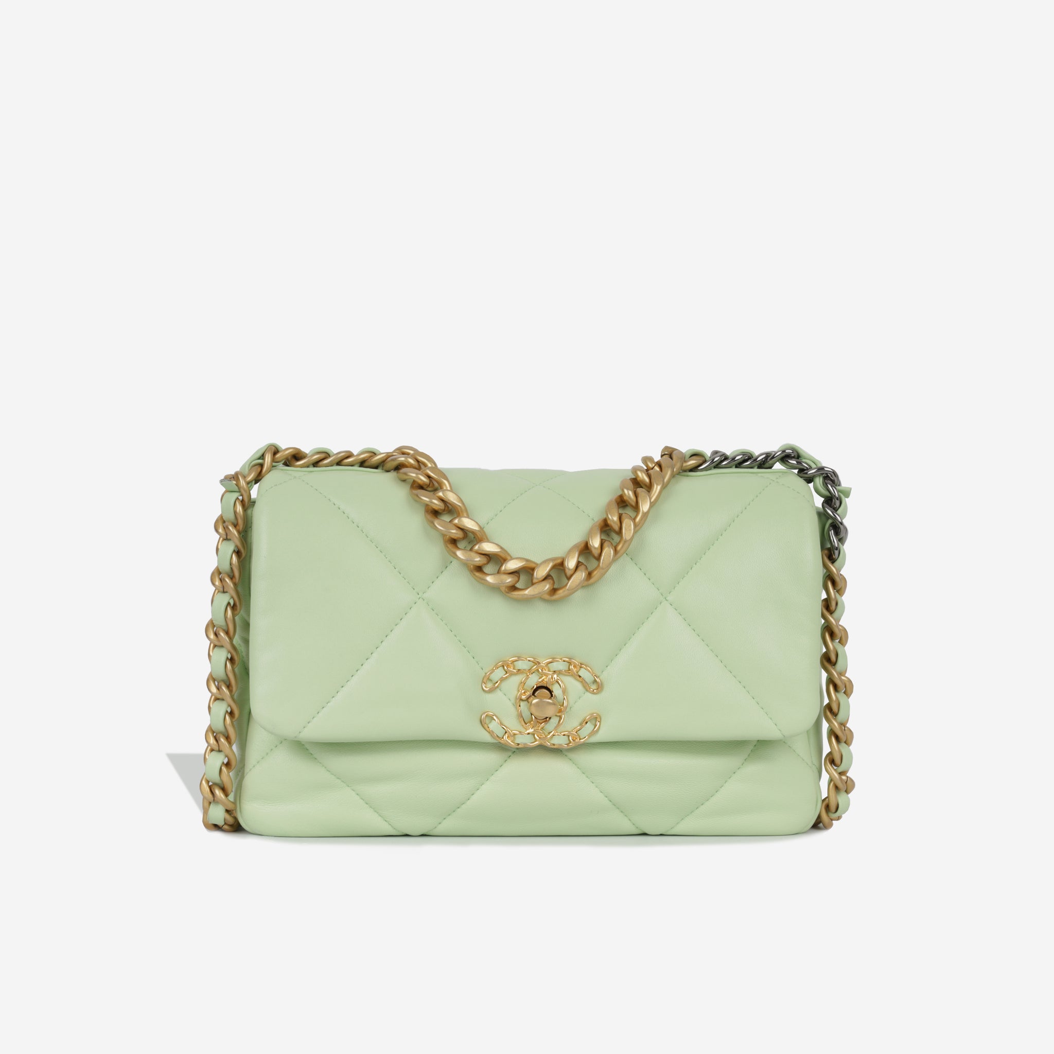 Chanel - Chanel 19 Flap Bag - Small - Mint Green Lambskin - MHW - Plaque