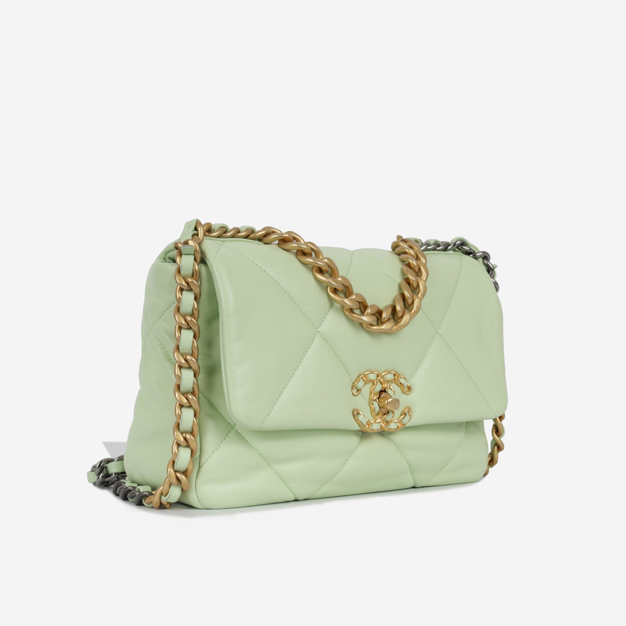 Chanel - Chanel 19 Flap Bag - Small - Mint Green Lambskin - MHW - Plaque
