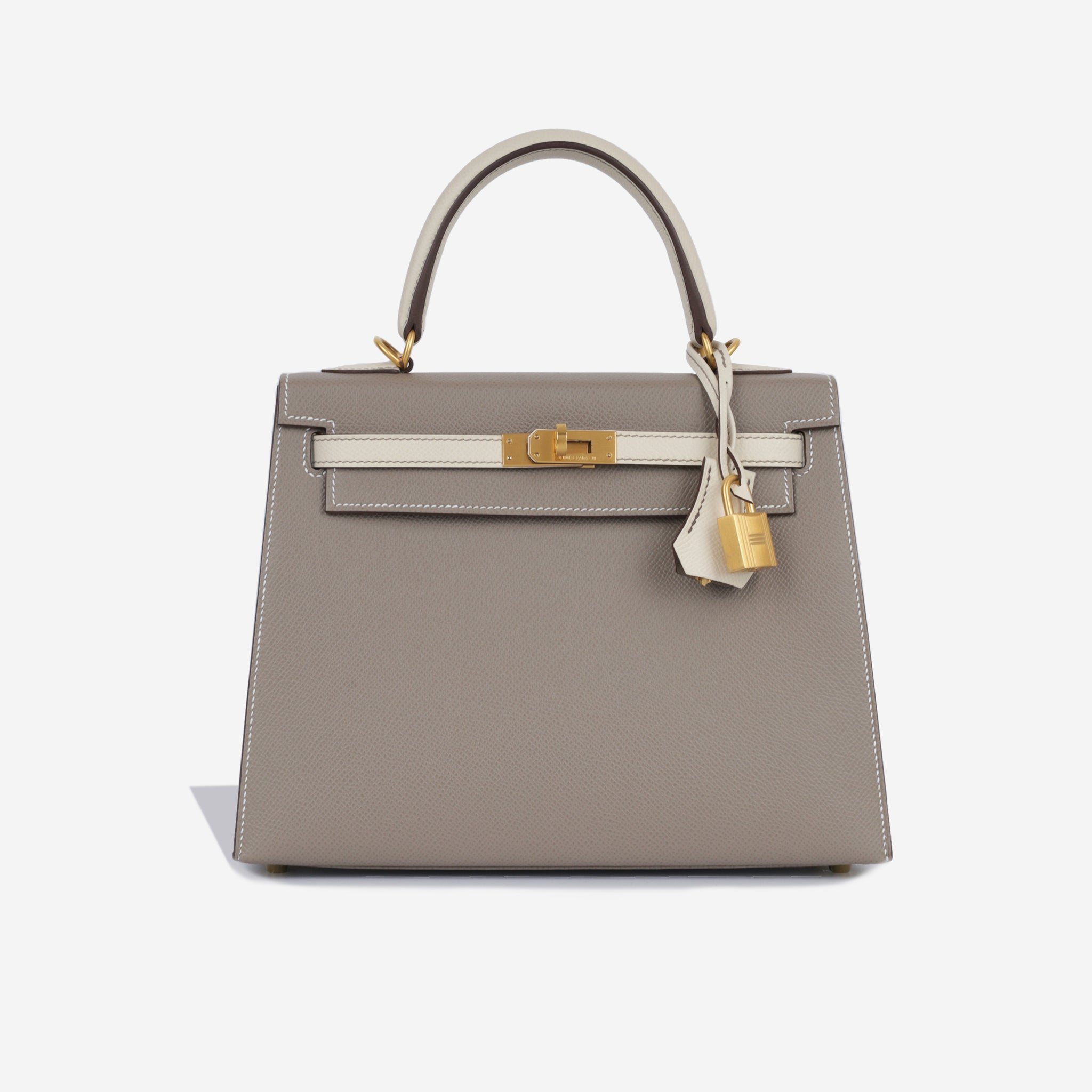 Hermes Craie Off White Sellier Epsom Gold Hardware Kelly 25 Handbag Bag