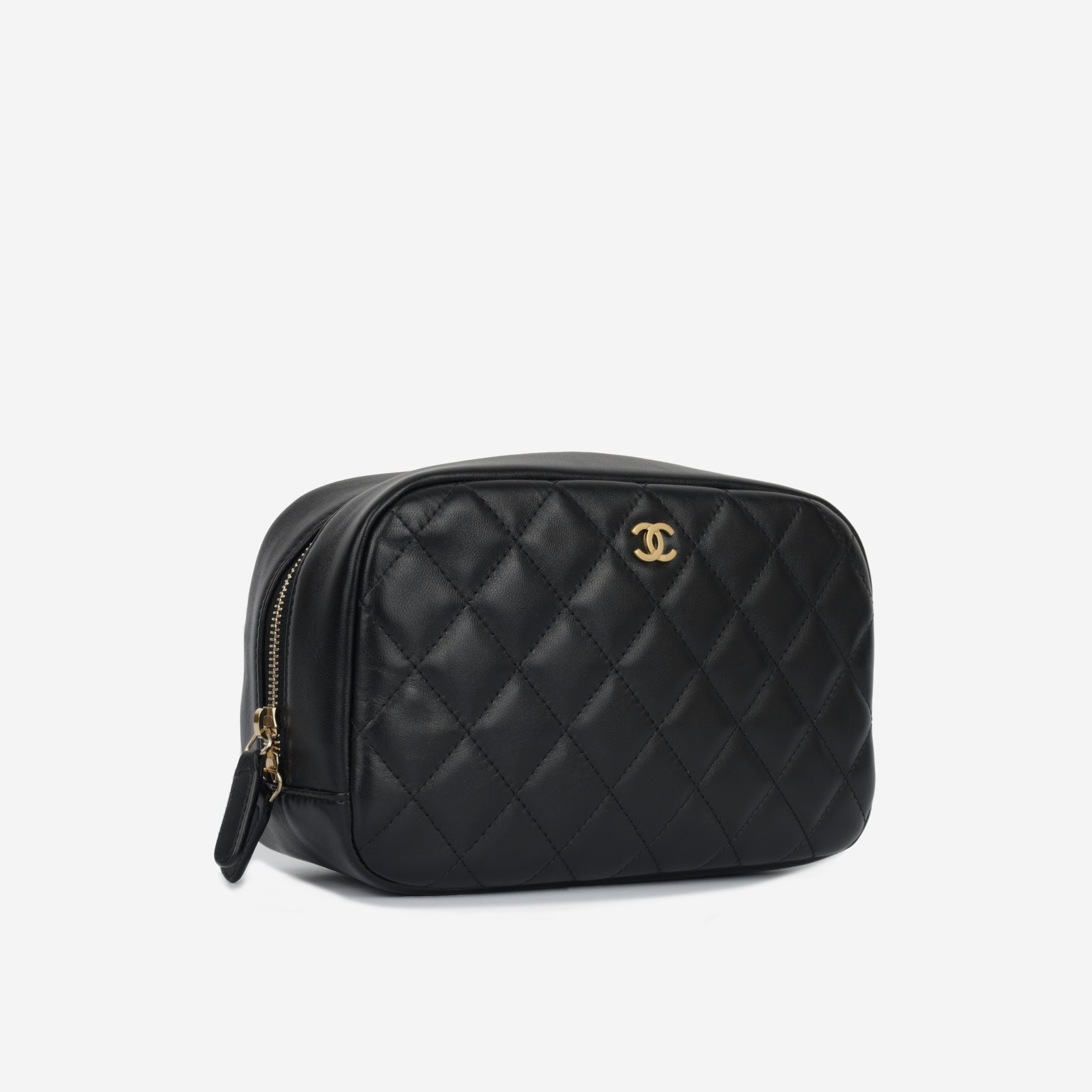CHANEL Black Caviar Quilted Curvy Pouch Cosmetic Case