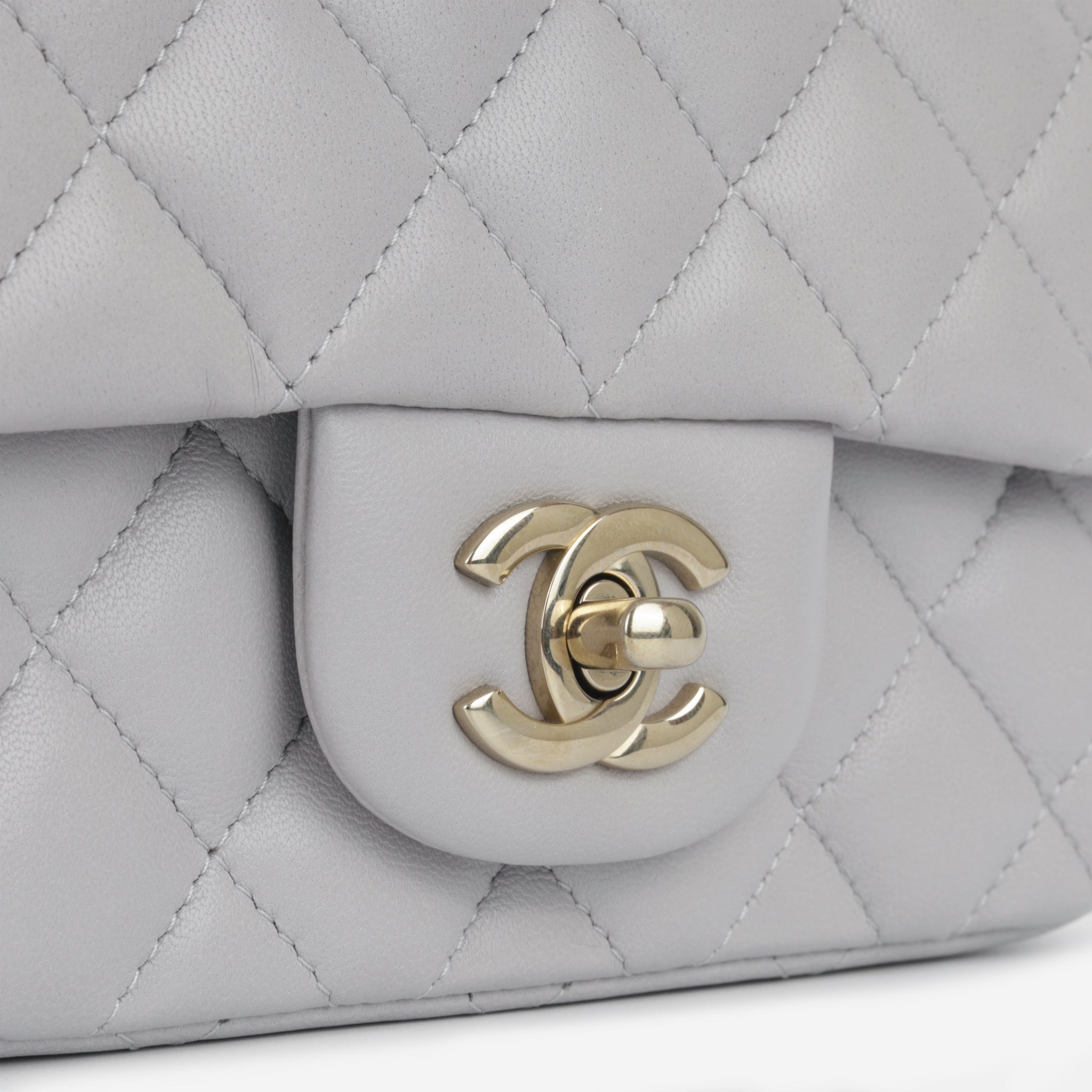 Chanel - Mini Square Classic Flap Bag - Grey Lambskin - CGHW - Excellent