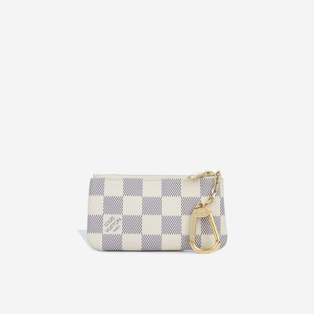 Louis Vuitton Cream and Black Damier Azur Key Pouch For Sale at