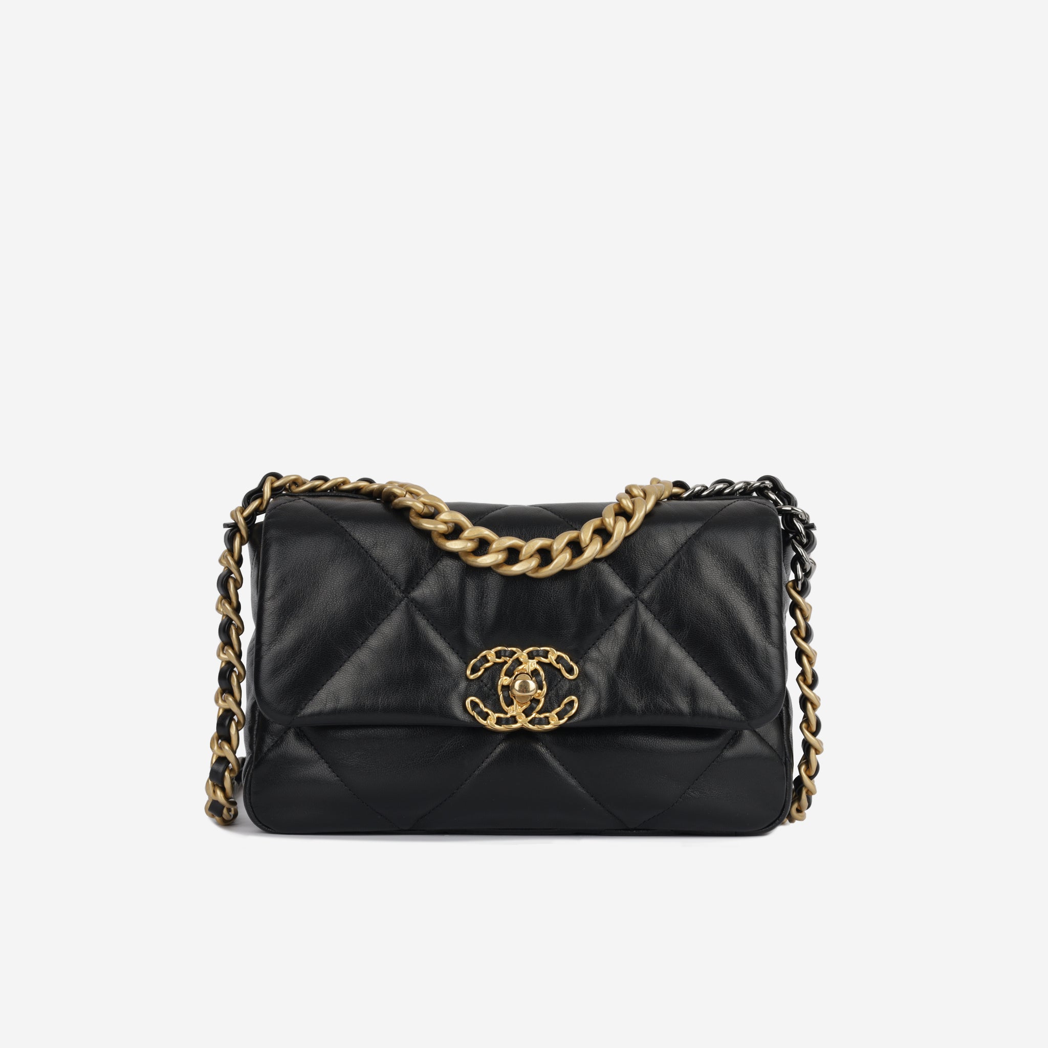 CHANEL Goatskin Quilted Large Chanel 19 Flap Black 1301488