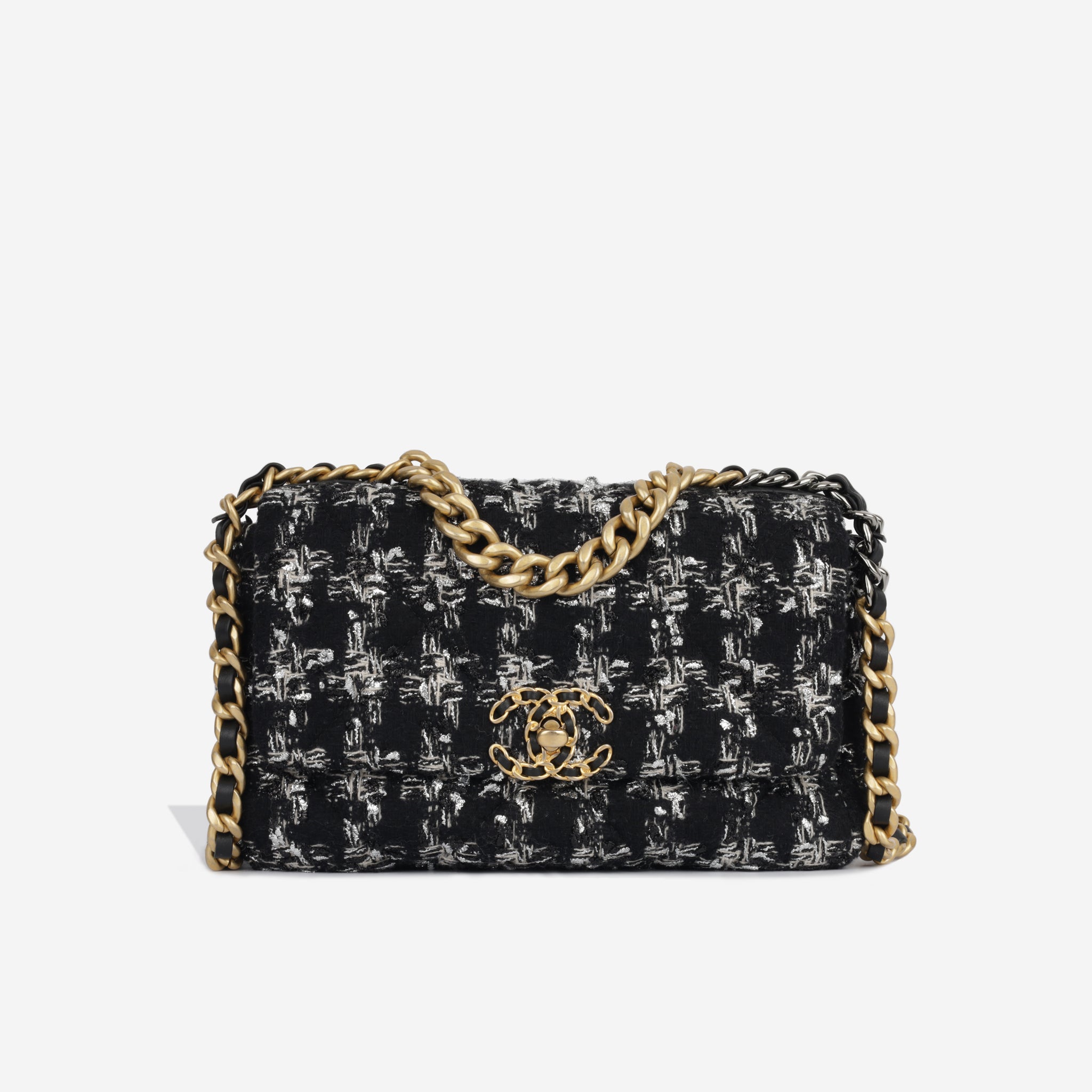 Chanel - Small 19 Flap Bag - Houndstooth Glitter Tweed - MHW - Immaculate