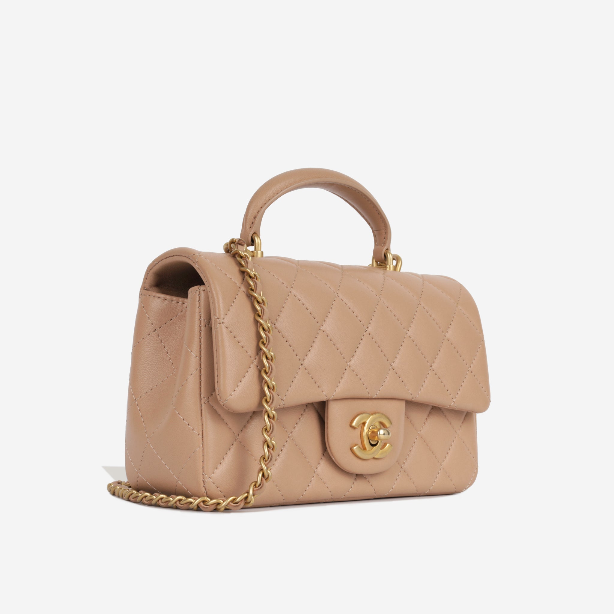Chanel - Mini Rectangular Top Handle Classic Flap Bag - Beige Lambskin -  CGHW - Pre-Loved