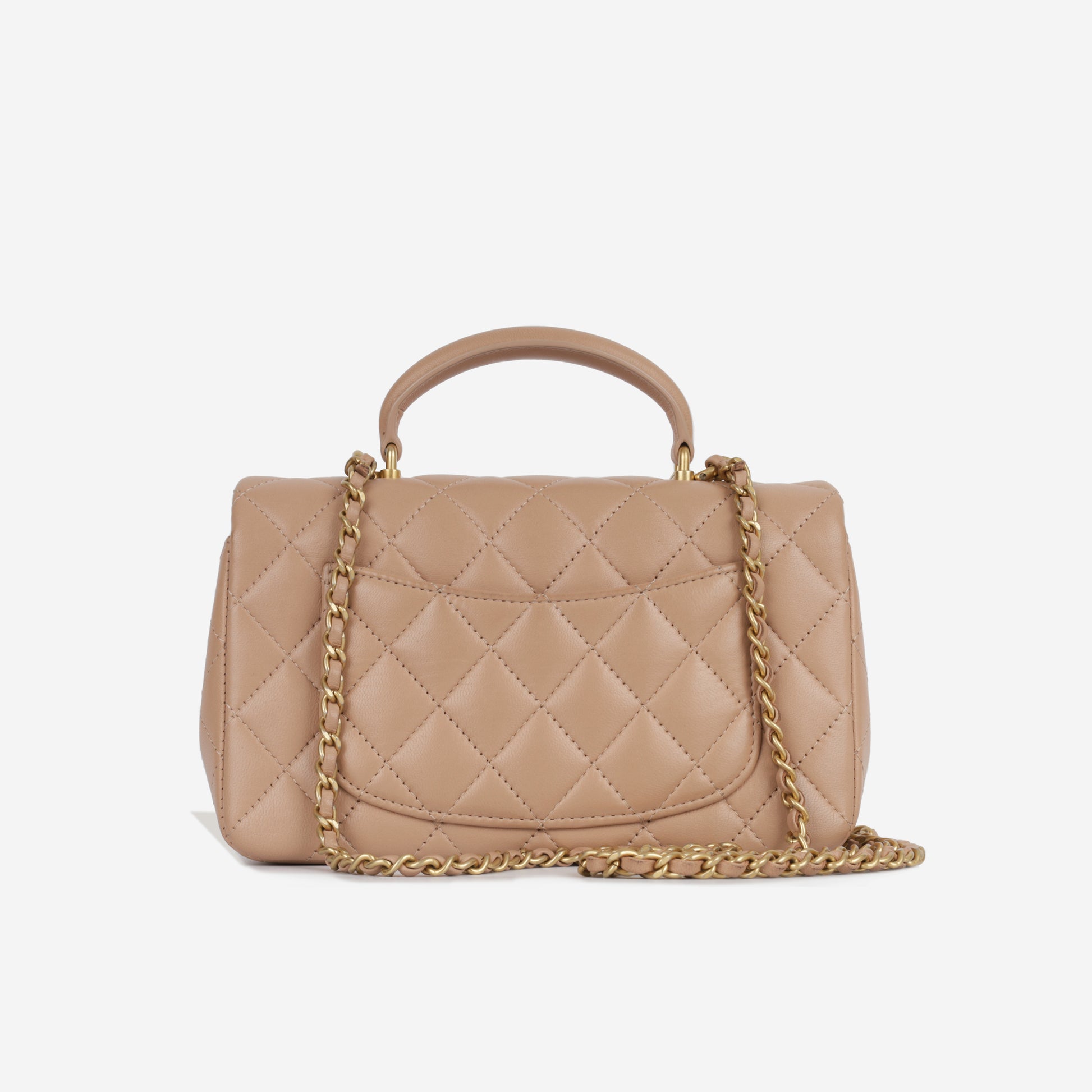 Chanel Mini Rectangular Top Handle Classic Flap Bag Beige