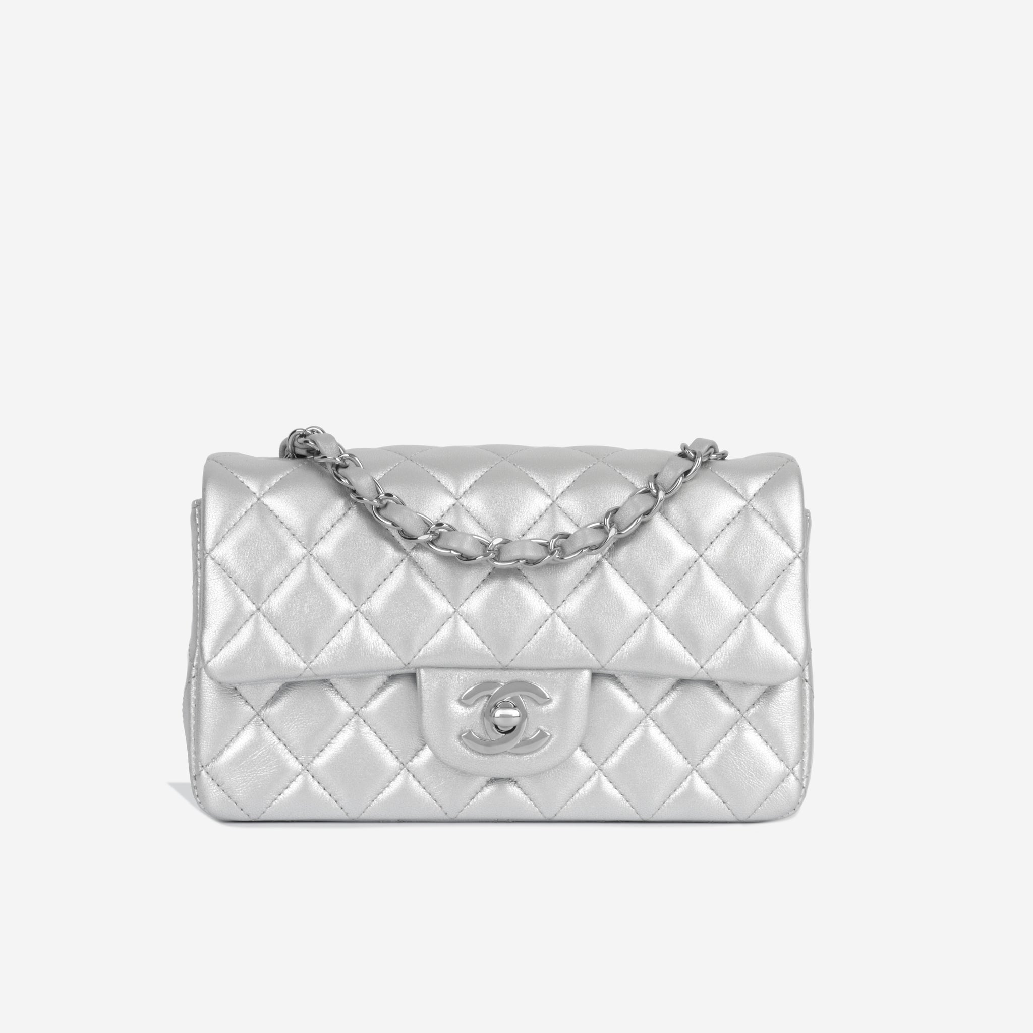 Chanel - Classic Flap Bag - Mini Rectangular - Silver Metallic