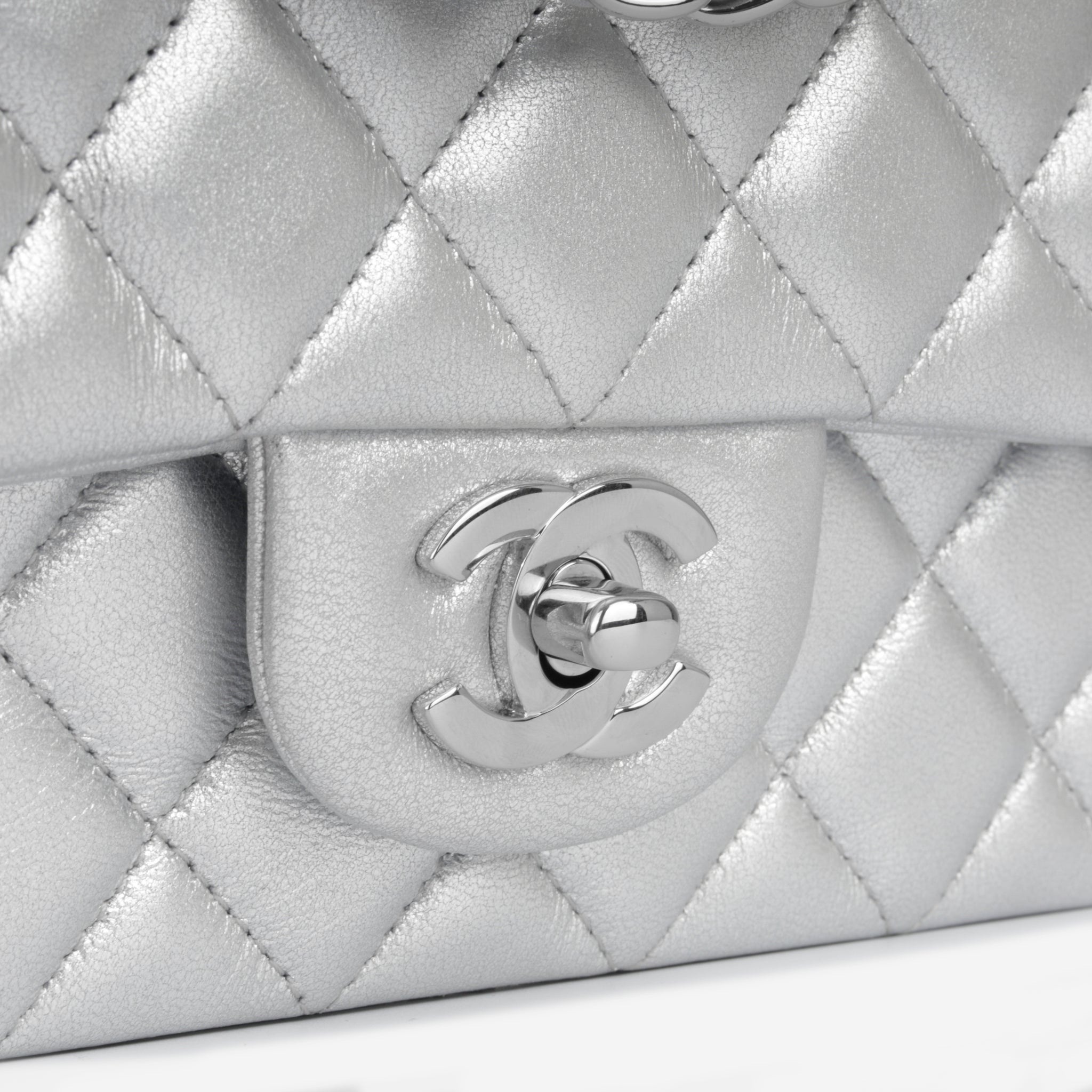 Chanel - Classic Flap Bag - Mini Rectangular - Silver Metallic