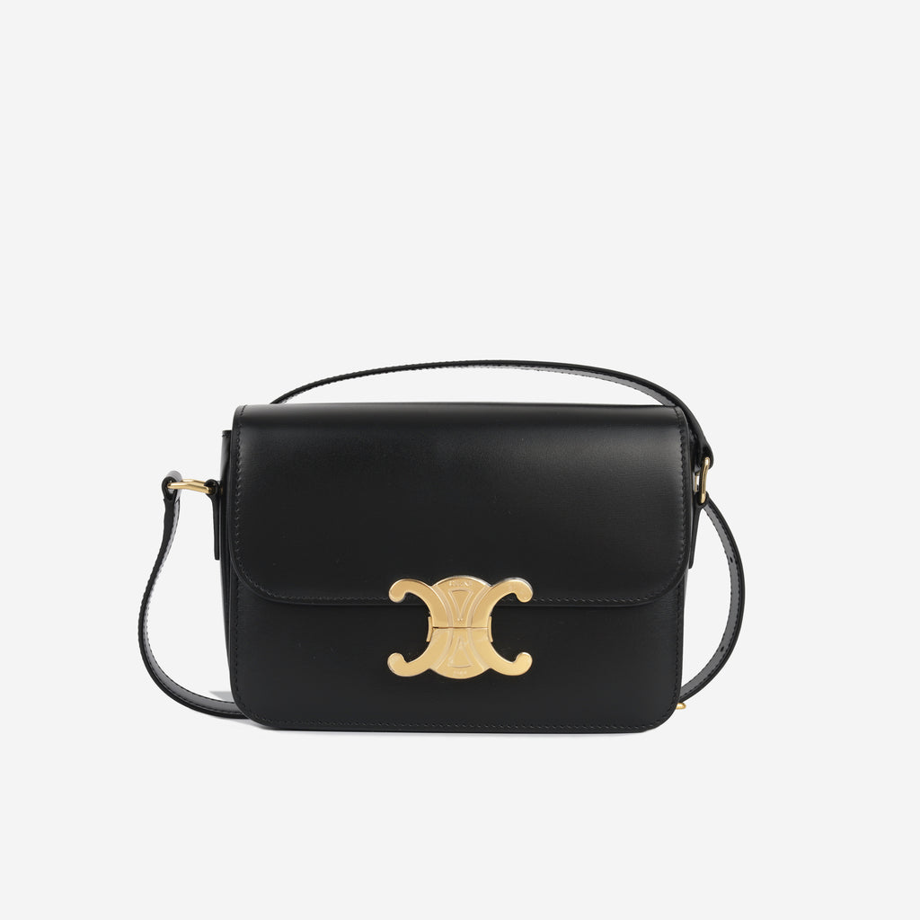 Celine Triomphe Shoulder Bag in Shiny Calfskin Black