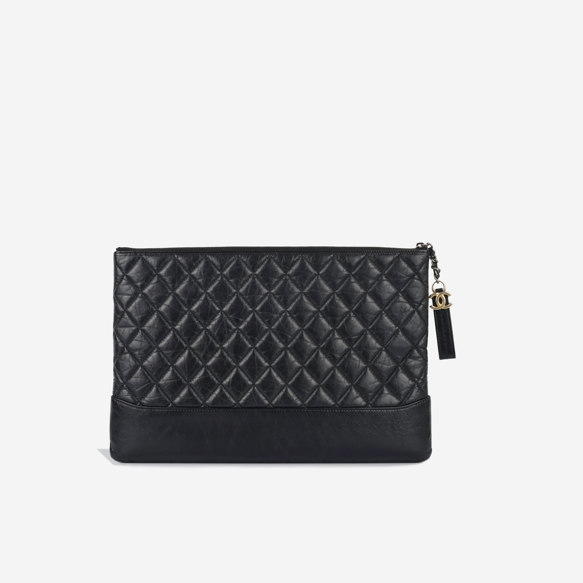 Authentic Chanel Black Aged Calfskin Quilted Large Gabrielle