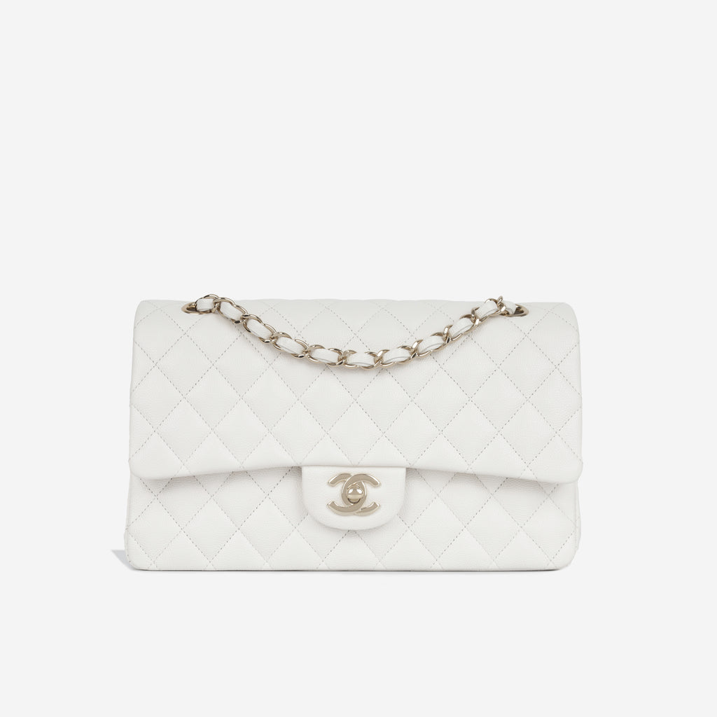 Chanel - Medium Classic Flap Bag - White Caviar - CGHW | Bagista