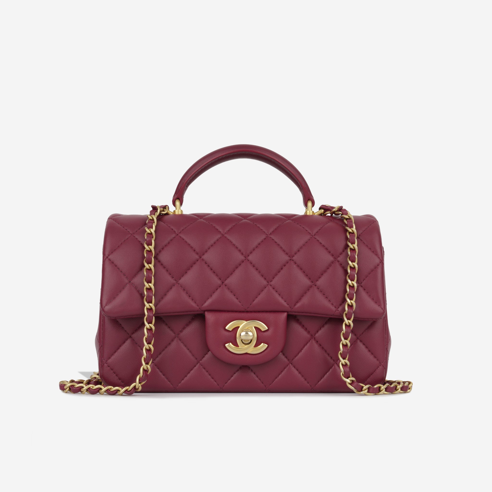 Chanel - Mini Rectangular Top Handle Classic Flap Bag - Burgundy Lambskin -  GHW - Excellent Condition