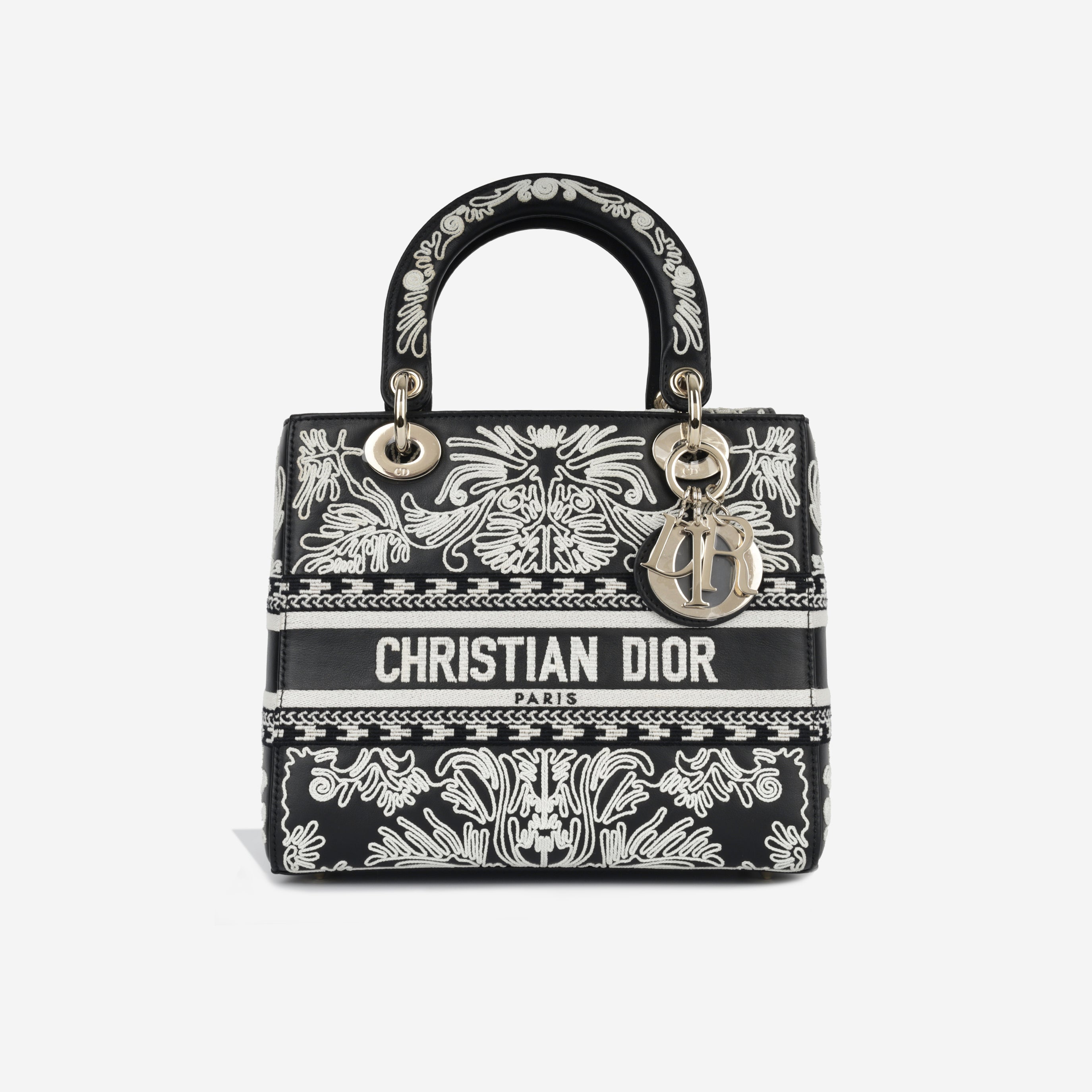 Christian Dior ショルダーバッグ ブラック/ホワイト Dior - Lady Dior - Medium - Black Embroidered Calfskin - CGHW