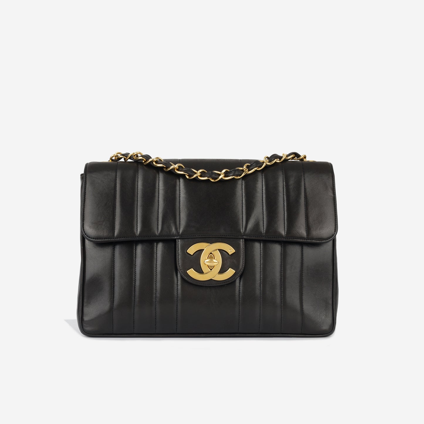 Vintage Chanel Mademoiselle Flap Bag - Black Vertical Lambskin | Gold Hardware
