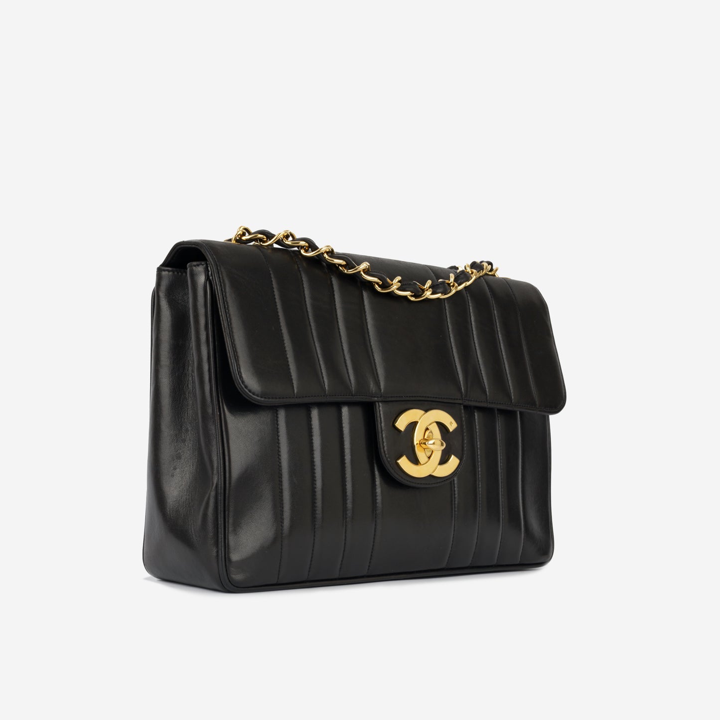 Vintage Chanel Mademoiselle Flap Bag - Black Vertical Lambskin | Gold Hardware