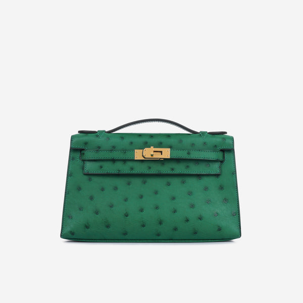 Hermès-Inspired Kelly 25 Vert Vertigo Bleu Iris Ostrich Bag